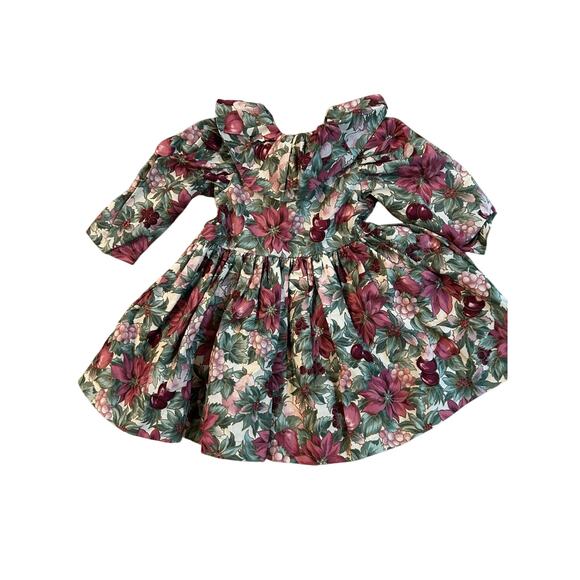 Cotton Connection Girls Holiday Dress SZ2T Green Red Pearl Buttons Vintage - Picture 4 of 6